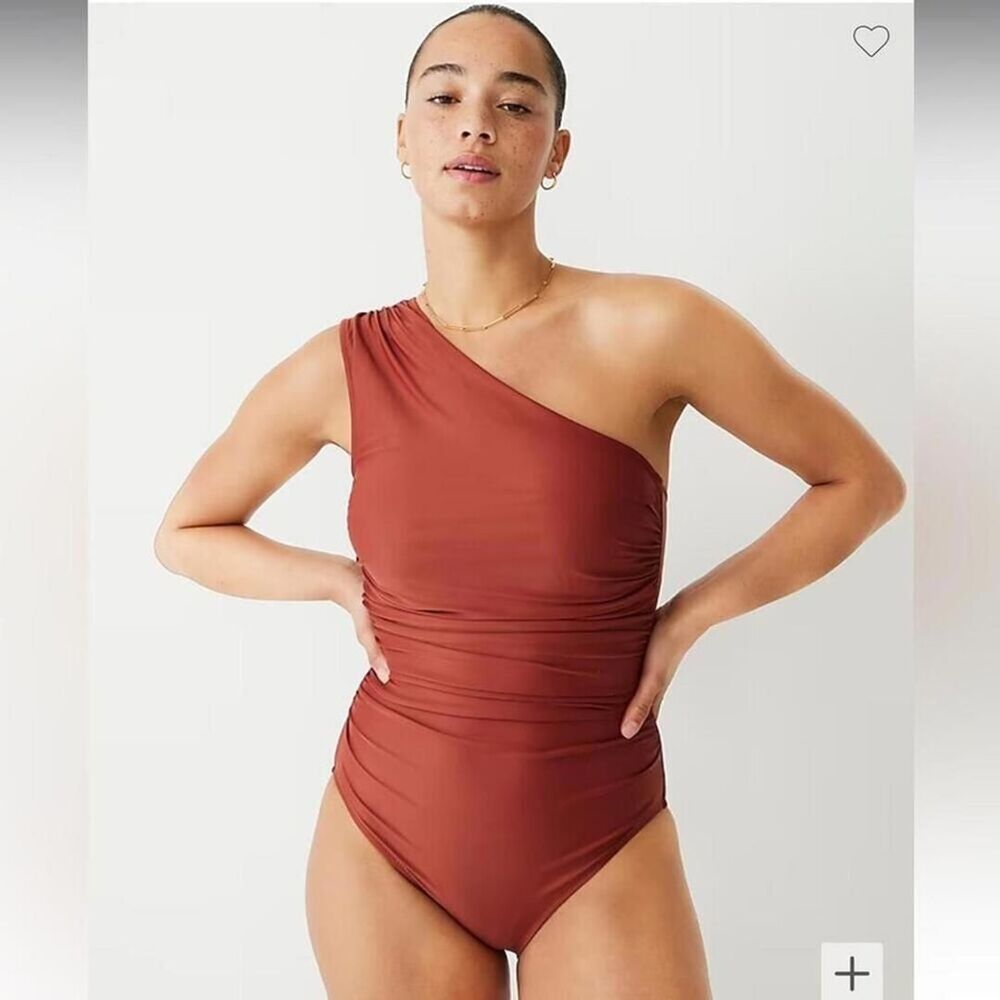 J. Crew Swimsuit Ruched Asymmetrical One Piece Rust Red Fan Blogger Fav NWT 22